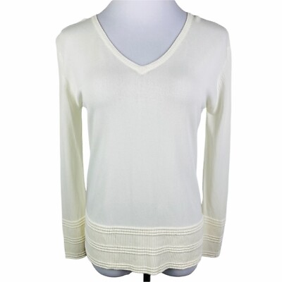 #ad Finity Creamy White Thin Blouse Women#x27;s Medium Long Sleeve Ribbed Hem amp; Cuff $17.97