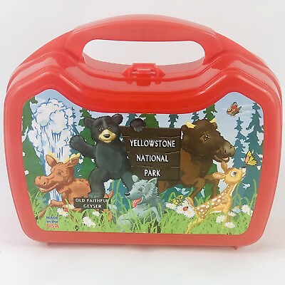 #ad Vintage Yellowstone National Park Whirley Drink Works Lunch Box Pail Made In USA $11.01