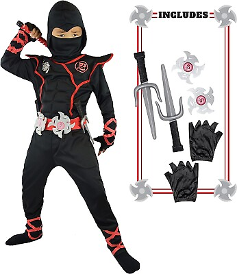 #ad Ninja Costume for Kids Black Deluxe Halloween Ninja Costume Dress Up Med 8 10 $35.45