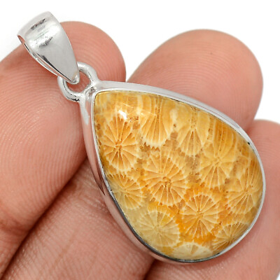 #ad Natural Indonesian Fossil Coral 925 Sterling Silver Pendant Jewelry CP34189 $18.99