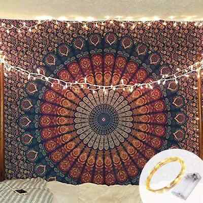 #ad Hippie Bohemian Gypsy Psychedelic Mandala Wall Hanging Indian Tapestry 84x90 $13.92