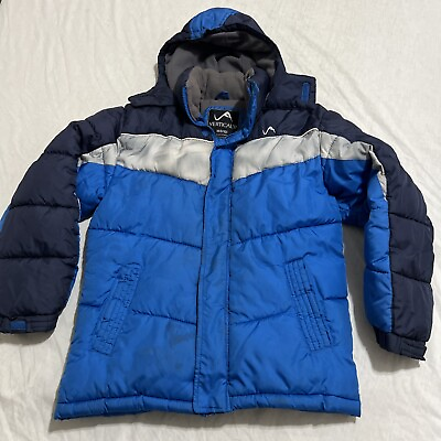 #ad Kids WINTER JACKET with HOOD VERTICAL LINED WARM Boys Size M 8 10 Zip Up $19.90