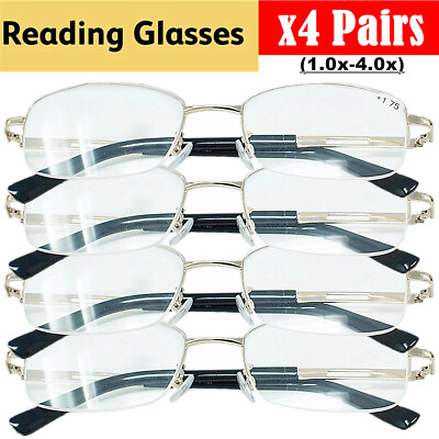#ad 4 Pairs Unisex Half Rim Reading Glasses Frame Gold Metal Readers All 1 4 Powers $14.99