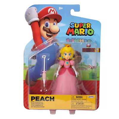 #ad Jakks World of Nintendo Super Mario Princess Peach w Umbrella 4quot; Figure NEW $13.00