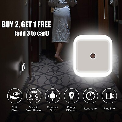 #ad LED Night Light Lighting Sensor Plug in Lamp For Bedside Hallway Stair Kitchen $5.99