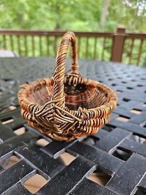#ad Vintage Handmade Miniature Brown Woven Wicker Basket Approx. 6 Inches $9.97