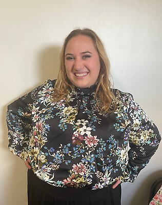 #ad PLUS SIZE MODEST Pleated Floral Blouse. perfect for Work and formal events. $70.00