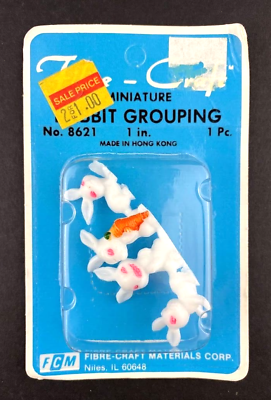 #ad Vintage Miniature Rabbit Group Fibre Craft Bunny Figurines Original Pack NEW NOS $7.99