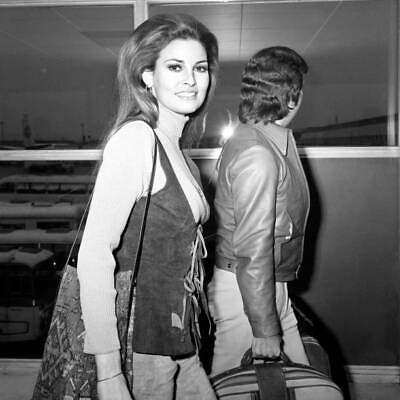 #ad Raquel Welch arrives at Heathrow airport with husband Patrick 1971 Old Photo AU $8.50