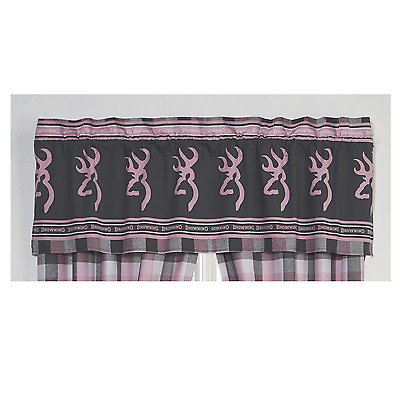 #ad Browning Buckmark Plaid Window Valance 63quot; x 18quot; Pink Gray White Curtain Girls $25.49