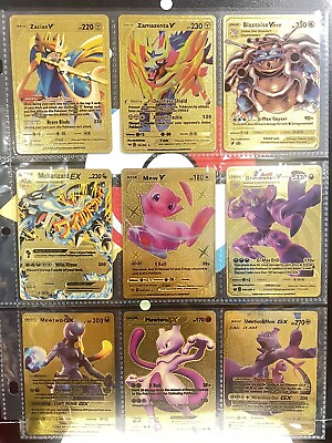 #ad Pokémon mew mewtwo zacian zamazenta Gold Foil Fan Art Cards Full Set of 9 Pieces $9.99