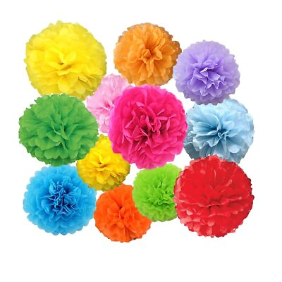 #ad Paper Pom Poms Decorations Assorted Sizes 12pieces Colorful Paper Flower Ball... $17.37