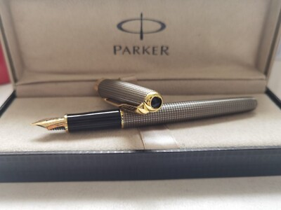 #ad Excellent Parker Sonnet Fountain Pen Grey Grid Gold Clip Medium Nib Gift Box $23.99
