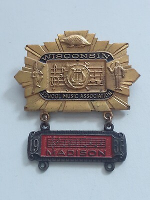 #ad Vintage Wisconsin School Association Music Pin with 1936 Madison Hang Tag $9.99