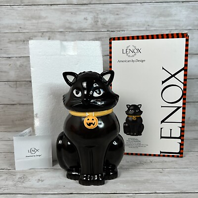 #ad Lenox Eternal Halloween Cat Treat Jar With Sound 8.5quot; Candy Dish Fall Decor $89.99