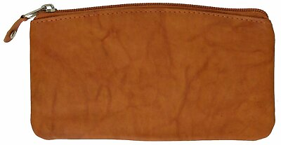 #ad Large Leather Zippered Coin Change Purse Womens Ladies Tan Bills Cards Etc New $10.99