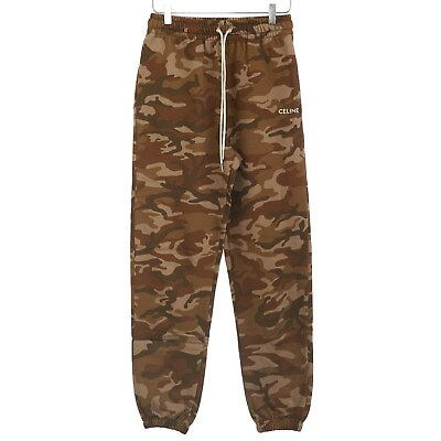 #ad CELINE 890$ Camouflage Cotton Fleece Track Pants Logo Embroidery Loose Fit $552.00