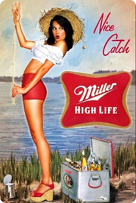 #ad Nice Catch Fishing Girl Sign Vintage Beer Signs for Man Cave Wall Decor 12quot;.. $15.99