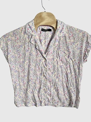 #ad Lauren Ralph Lauren White Floral Button Up Short Sleep Shirt Top XL Pajama PJs $10.23