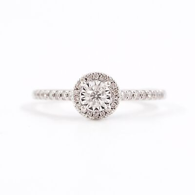 #ad 10K White Gold Round Natural Diamond Halo Engagement Ring 0.53 CTW Size 8.75 $229.96