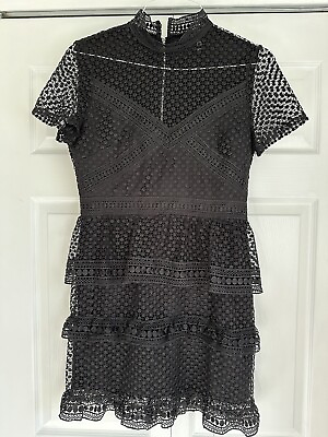 #ad AQUA Black Lace Tiered Dress Medium Bloomingdale’s EUC $15.00
