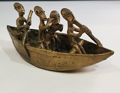 #ad Vintage Brass Lost Wax Ashanti African Tribal Figurine Boat Canoe Hand Formed $99.99