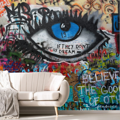#ad MFWFM Abstract Graffiti Eyes Wallpaper Colorful Letter Graffiti Wall Mural for $157.24