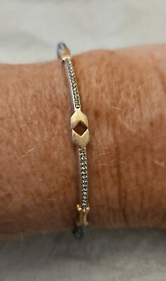 #ad Stella And Dot Bracelet Rhinestone Crystal Gold Toned Open Cuff Corded Gray $15.00