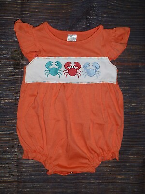 #ad NEW Boutique Baby Girls Embroidered Crabs Bubble Romper Jumpsuit $11.04