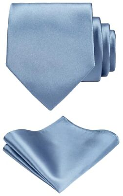 #ad TIE G Solid Satin Woven dyed Color Formal Necktie and Pocket Square Dusty Blue $18.11