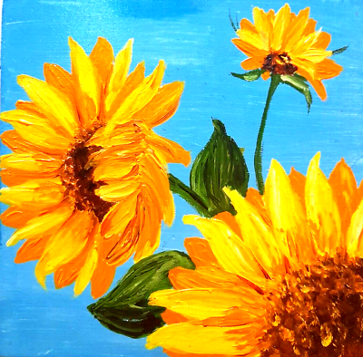 #ad Oil painting 6x6quot;. Sunflower flowers. Wall still life. Stylish modern mini art. $32.00