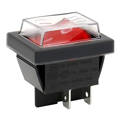 #ad Rocker Switch ON Off DPST 4 Terminals Red Light 16A 250VAC with Waterproof Cover $12.81