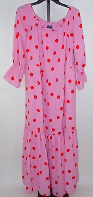 #ad Womens Ladies Scoop Pink Polka Dot Off the Shoulder Maxi Dress Sz L 12 14 NEW $19.99