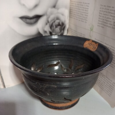 #ad Thorpe Studio Art Pottery Bowl Charcoal Cutout Design $25.99