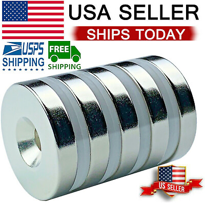 #ad 5 Pack Thicker Strong Magnets Countersunk Ring 1 Inch Large Rare Earth Neodymium $18.91