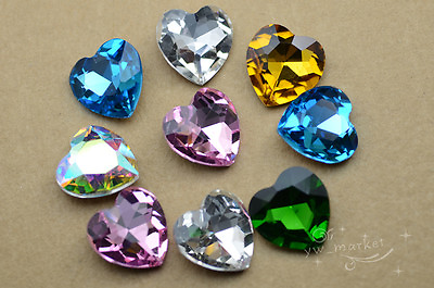 #ad 44 PCS 27mm Colour Glass Faceted Glass Heart Jewels danceclothes crafts $18.81