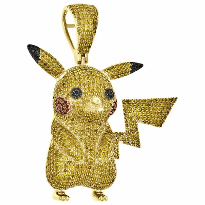#ad Lab Created Yellow 14k Yellow Gold Over Pikachu Pendant 1.75 Pave Charm 1.94CT $199.99