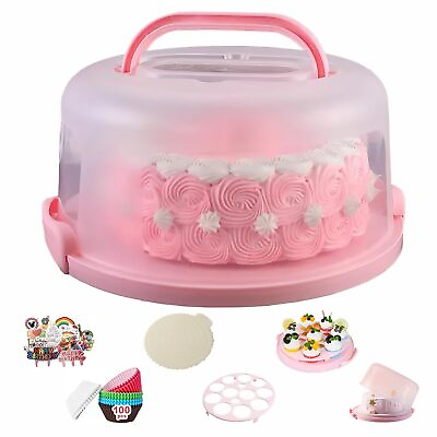 #ad Cake Box Round Cake Stand with Lid and Foldable Handle. 10 Inch Portable Cake... $44.92