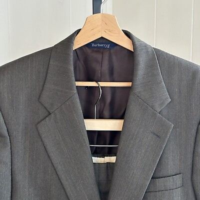 #ad Vtg Burberrys Baskin Brown Stripe Wool 2pc Suit Men 40R Pleated Cuff Pants 31x29 $99.99