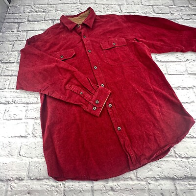 #ad Work N Sport Button Up Flannel Shirt Men#x27;s Size XL Burgundy Long Sleeve Pockets $21.35