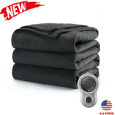 #ad 84” x 72” Electric Heated Blanket 10 Heat Settings Bedding Fleece Full Grey New $23.08