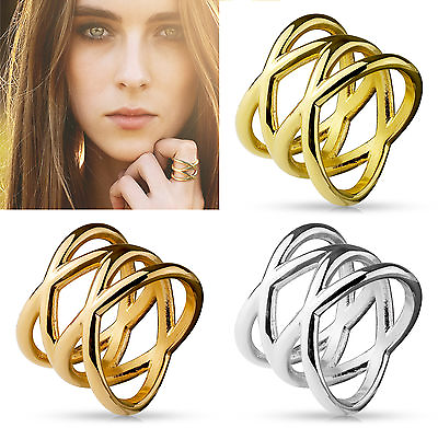 #ad Double X Stainless Steel Ring in Silver Yellow Gold or Rose Gold U.S. Shipping $11.99