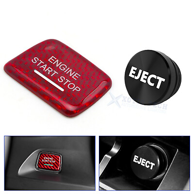 #ad Red Carbon Fiber Engine Start Black Cigarette Eject Button Trim For Chevy C7 $16.99