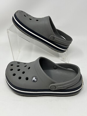 #ad #ad Crocs Crocband Clogs Unisex Youth Kids Gray w Black amp; White Water Shoes Sz J3 $19.99