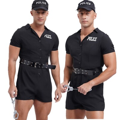 #ad Men Costume Adult Bodysuit Dating Night Romper Caps Outfits Halloween Clubwear $21.38