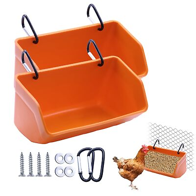 #ad Fence Hanging Chicken Feeder Feed Trough with Clips for Goat Duck... Orange $29.99