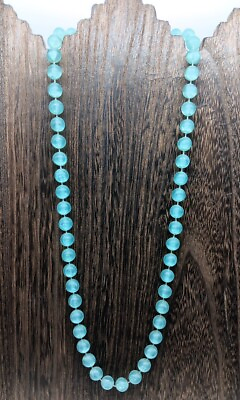 #ad Frosted Bead Beaded Necklace Round Light Blue Lucite Plastic $19.95