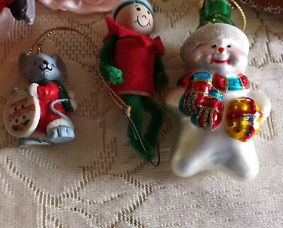 #ad Lot Of 3 ChristmasOrnaments Santa Claus Glass Blown Mouse Plastic Elf Wood $15.00
