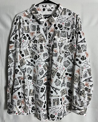 #ad Karl Lagerfeld Paris Long Sleeve Shirt Size XL Eiffel Tower Button Front $17.99
