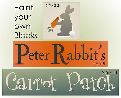 #ad Joanie Stencil Peter Rabbit Carrot Patch Bunny Spring Country Prim DIY Blocks $12.95